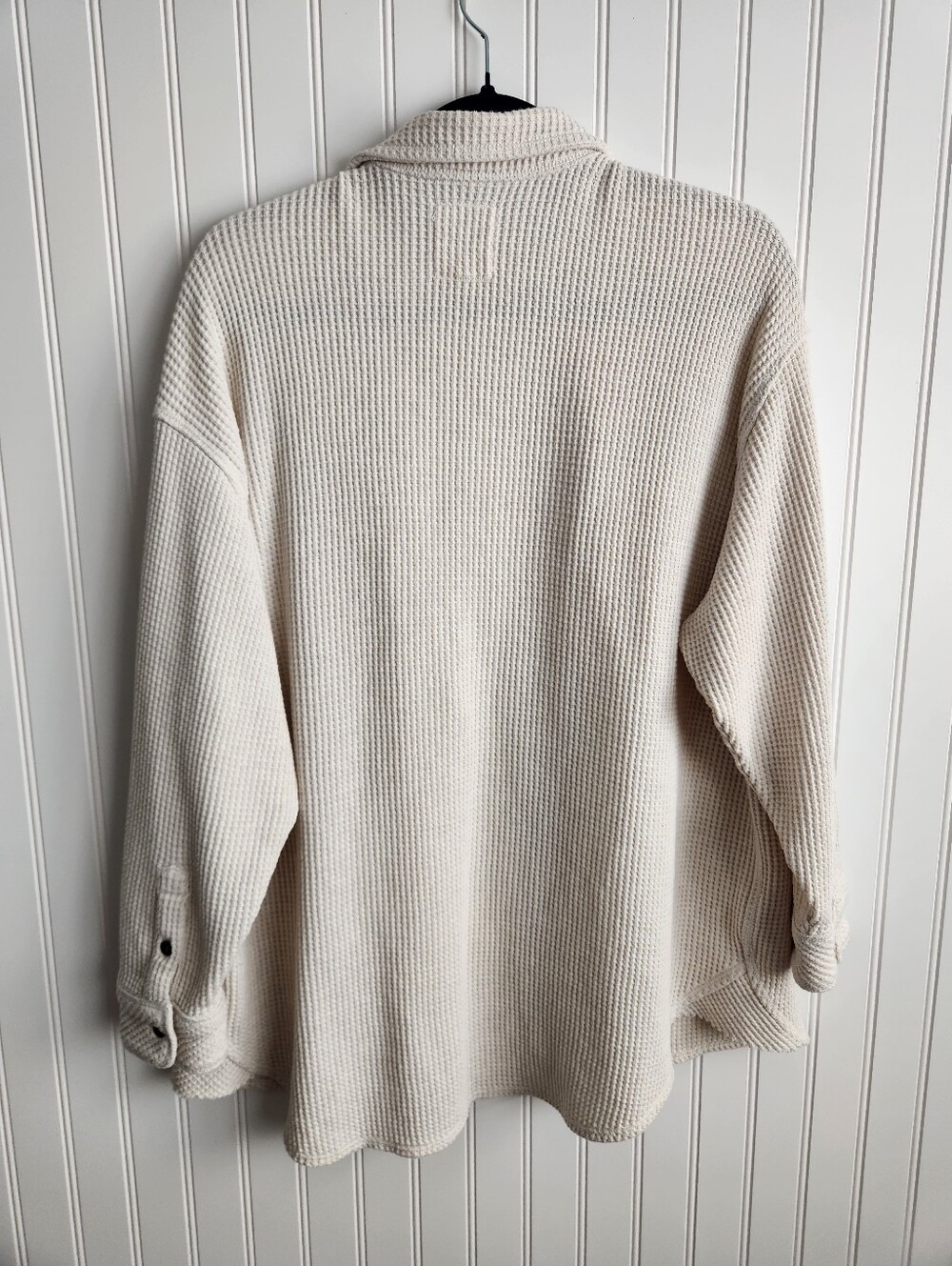 AERIE Oatmeal Waffle Knit Cotton Blend Button Front Flannel Oversized Small - Picture 4 of 6